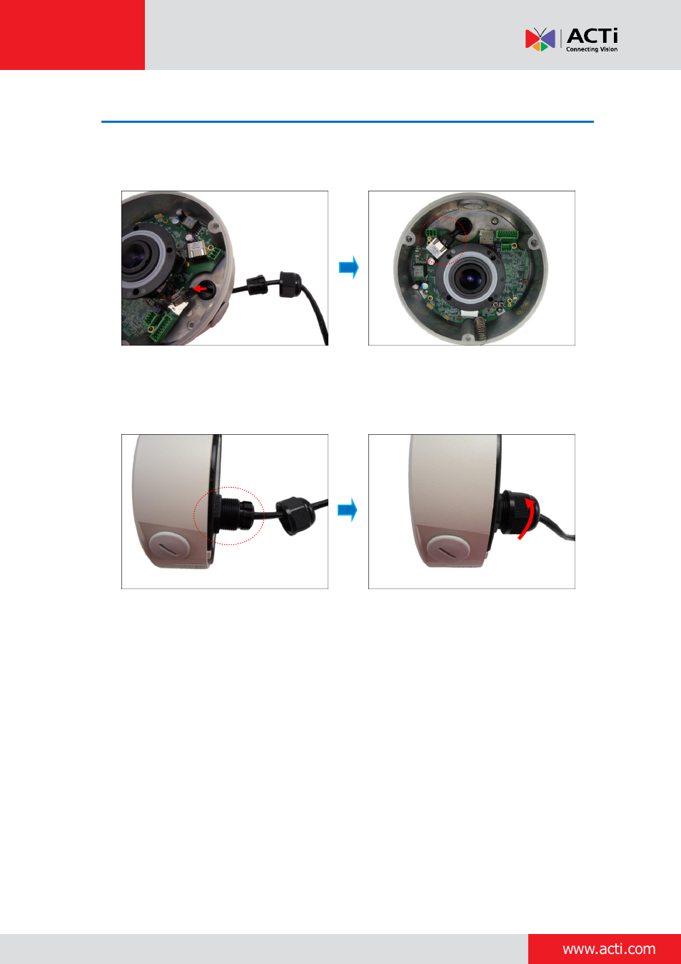 Step 5: connect the cable(s) | ACTi Outdoor Hemispheric / Fisheye Dome on Vertical Pole with Tilted Mount (PMAX-0310) User Manual | Page 9 / 27