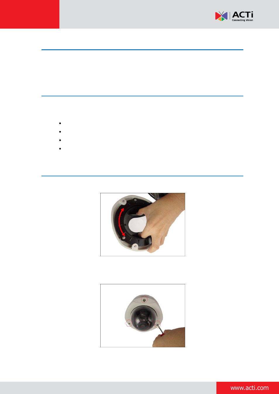 Step 8: access the camera live view, Step 9: adjust the viewing angle and focus, Step 10: close the dome cover | ACTi Outdoor Dome on Vertical Pole with Accessory Sets User Manual | Page 18 / 51