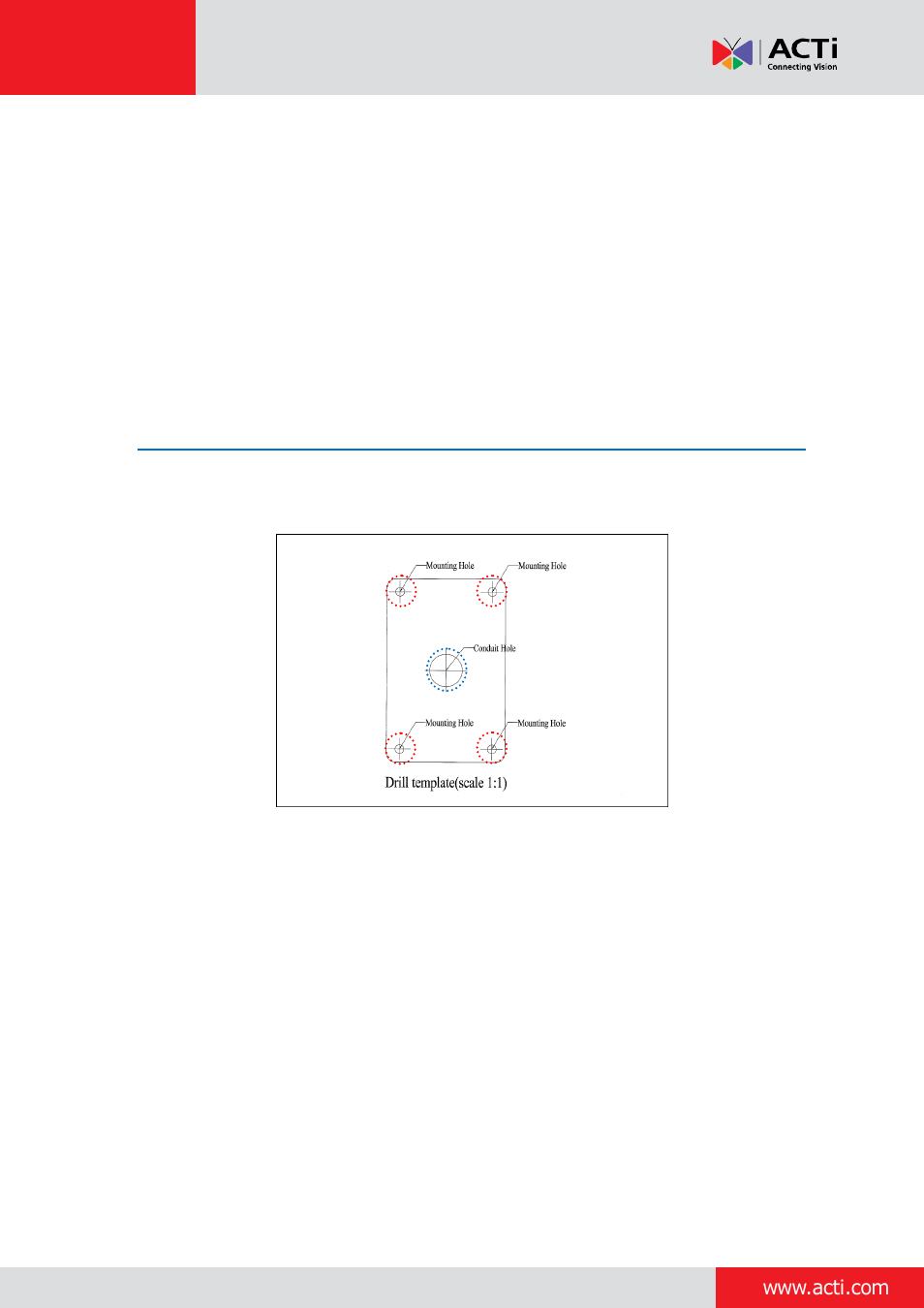 Step 1: drill the holes, Heavy duty wall mount, With cables passing | Through the wall | ACTi Outdoor Dome on Straight Wall with Accessory Sets User Manual | Page 6 / 77