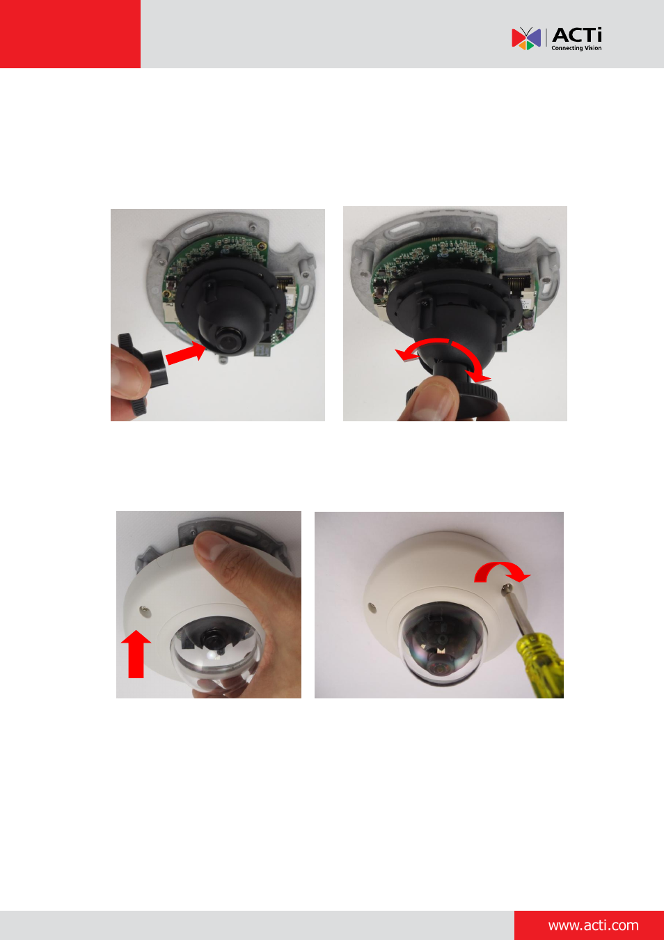 Installation guide | ACTi Indoor Mini Dome and Mini Fisheye Dome on Tilted Wall with Gang Box User Manual | Page 18 / 21
