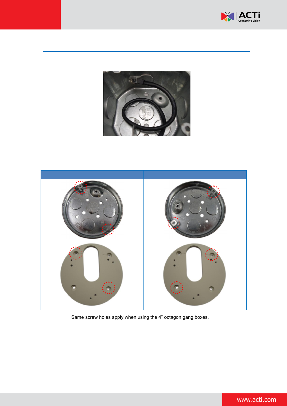 Step 2: install the gang box converter | ACTi Indoor Mini Dome and Mini Fisheye Dome on Tilted Wall with Gang Box User Manual | Page 5 / 21