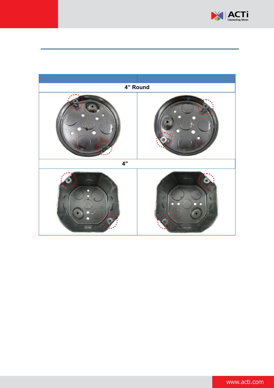 Step 1: install the gang box | ACTi Indoor Mini Dome and Mini Fisheye Dome on Straight Wall with Gang Box User Manual | Page 4 / 21