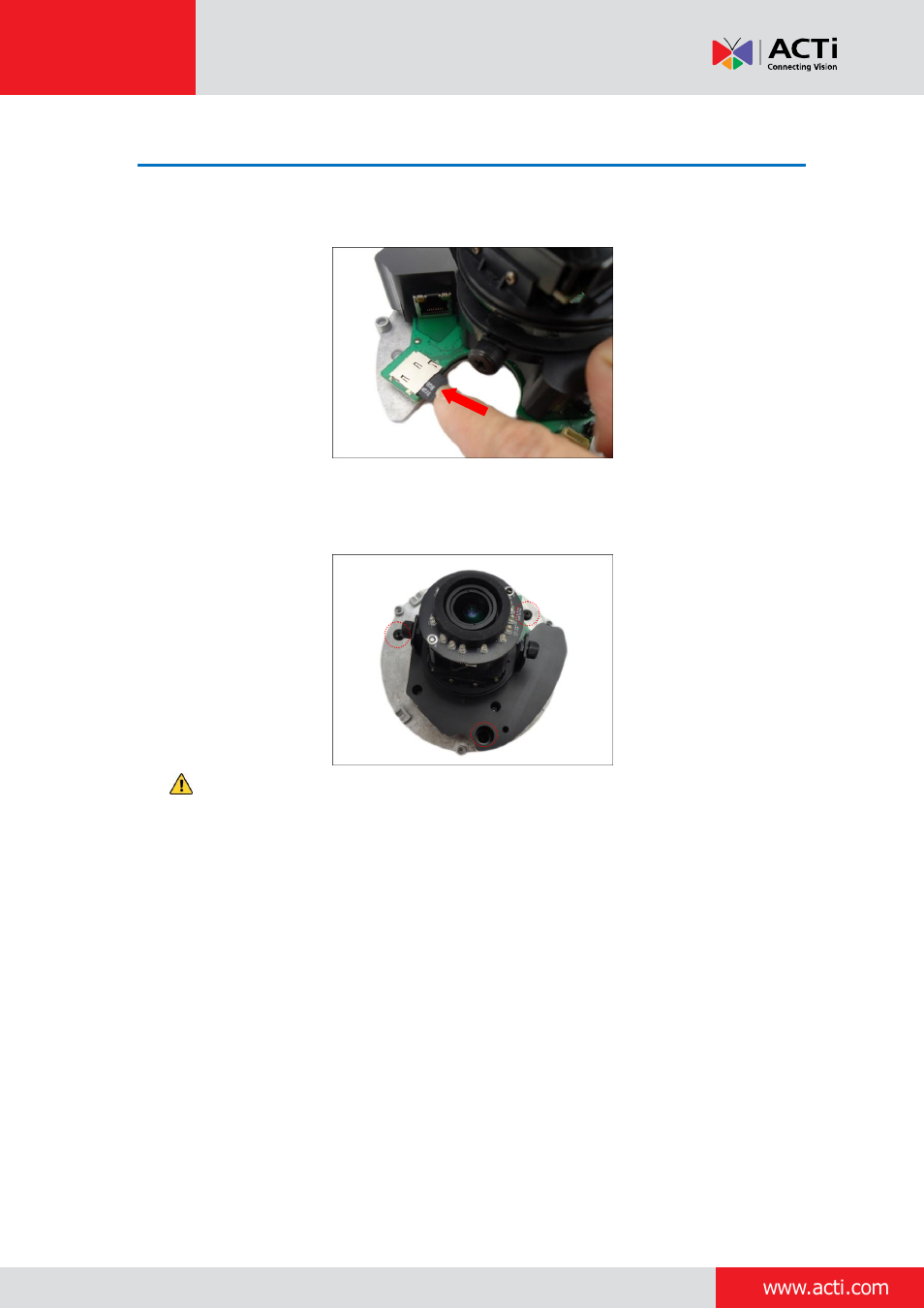 Step 3: install the camera to the surface | ACTi Indoor Dome on Tilted Wall User Manual | Page 5 / 22