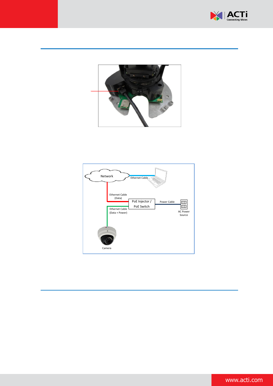 Step 4: connect the cable, Step 5: access the camera live view, Installation guide | ACTi Indoor Dome on Tilted Wall User Manual | Page 6 / 22