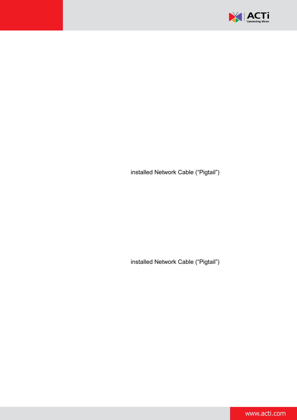 ACTi Bullet Camera on Straight Wall with Bundled Bracket User Manual | Page 2 / 56