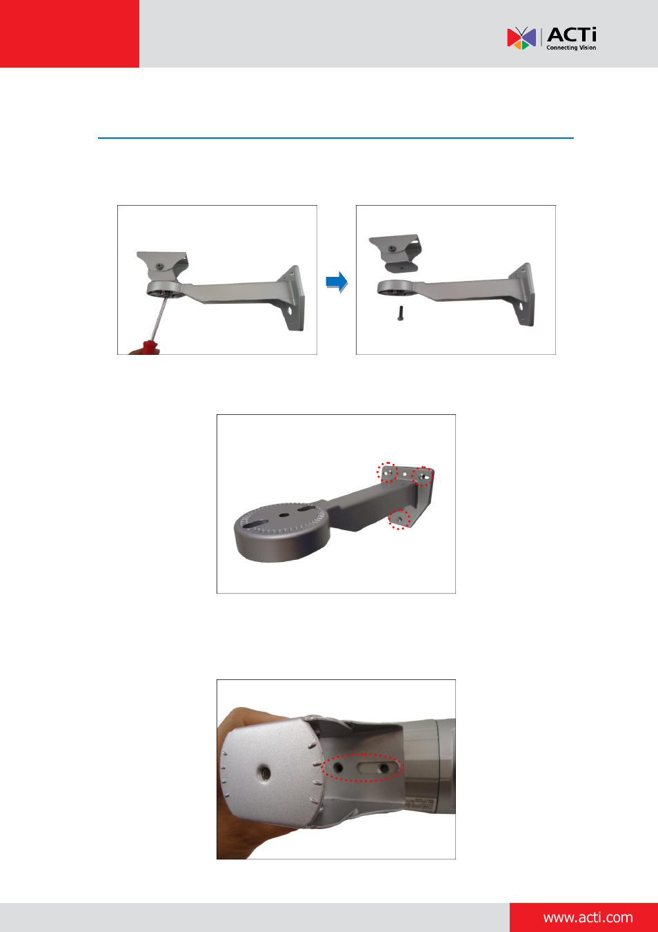 Step 1: install the bracket | ACTi Bullet Camera on Straight Wall with Bundled Bracket User Manual | Page 23 / 56