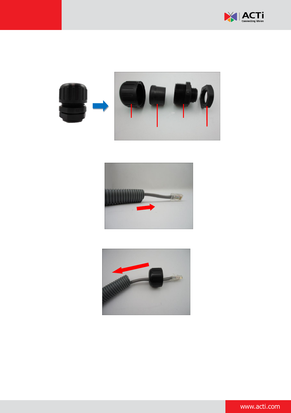 Step 2: prepare the conduit gland and flex conduit, Installation guide | ACTi Bullet Camera on Straight Wall with Bundled Bracket User Manual | Page 29 / 56