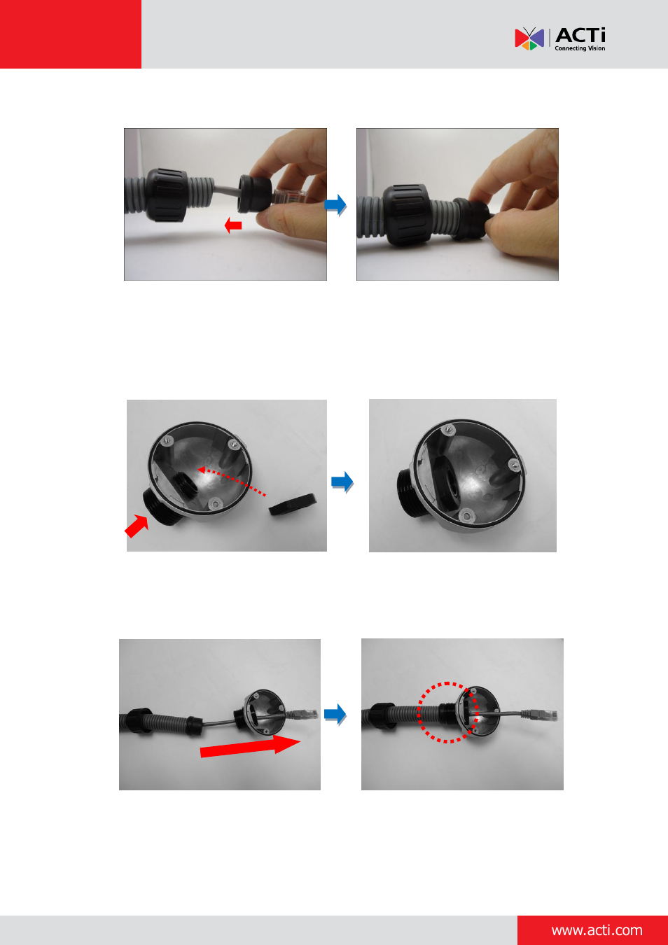 Step 3: install the ethernet cable, Installation guide | ACTi Bullet Camera on Straight Wall with Bundled Bracket User Manual | Page 30 / 56