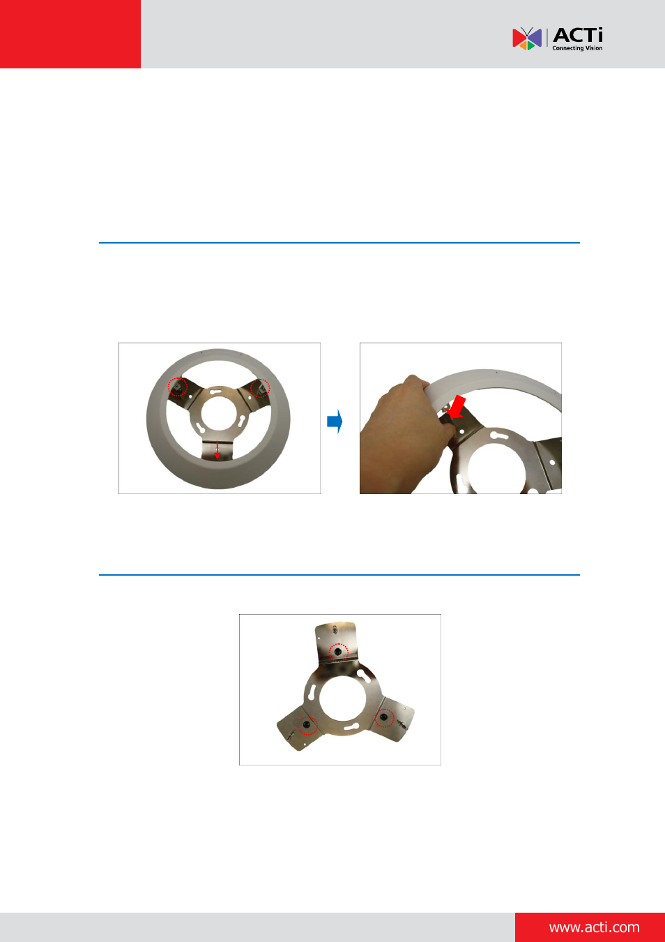 Installation procedures, Step 1: prepare for installation, Step 2: attach the mounting plate | ACTi Indoor PTZ on Dropped Ceiling User Manual | Page 3 / 9