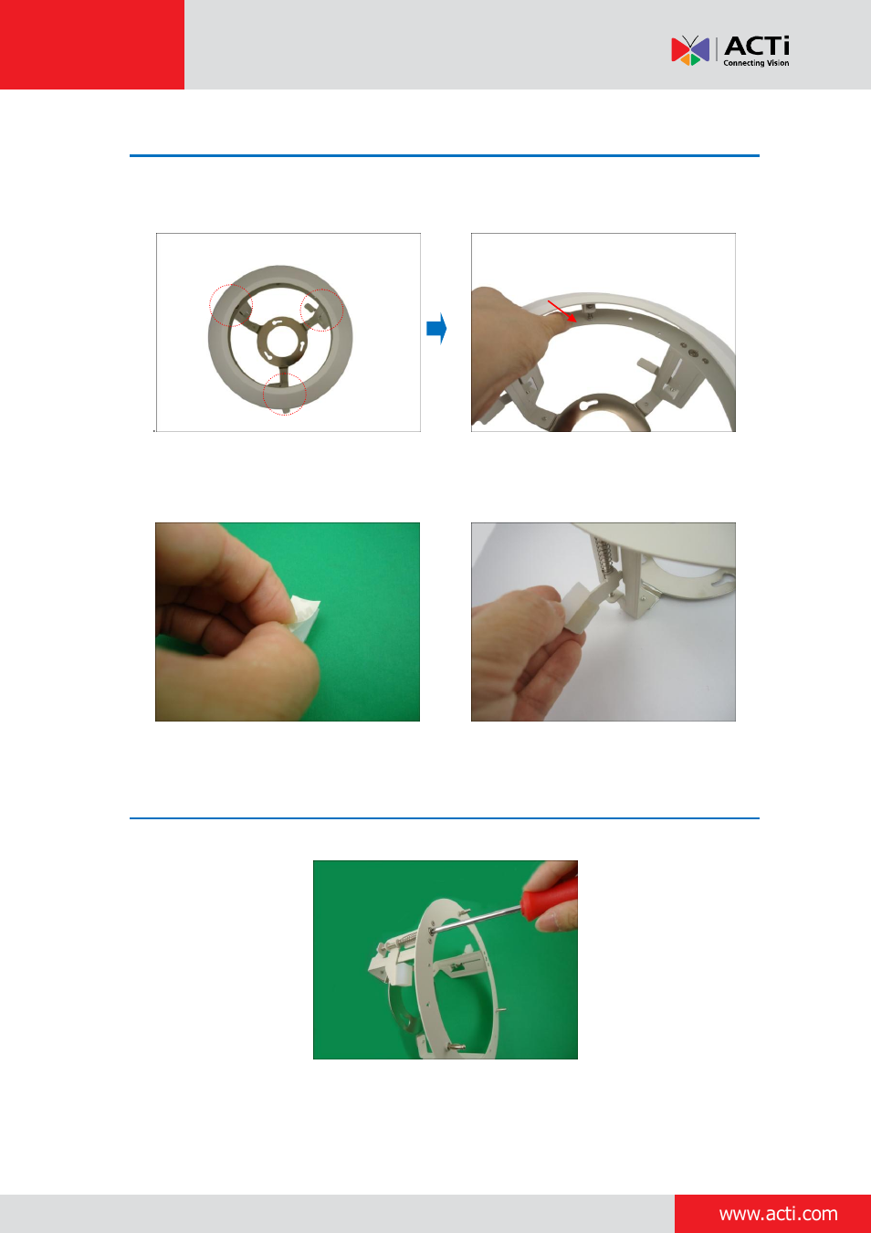 Step 2: prepare the flush mount, Step 3: loosen the retaining brackets | ACTi Indoor PTZ on Dropped Ceiling with Flush Mount User Manual | Page 4 / 10