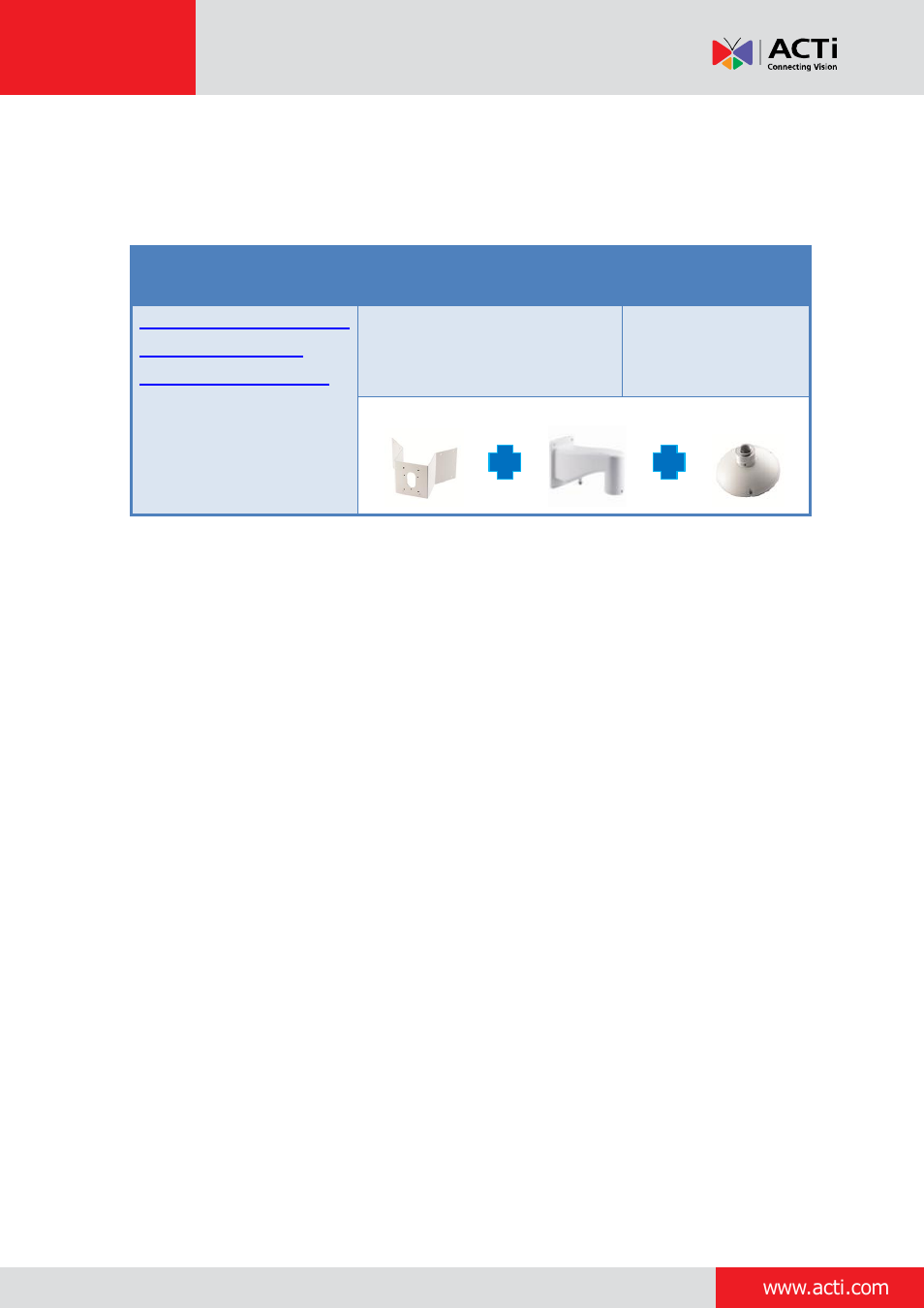 Mounting accessory set solution | ACTi Indoor PTZ on Corner Wall with Accessory Sets of PMAX-0305 User Manual | Page 3 / 12