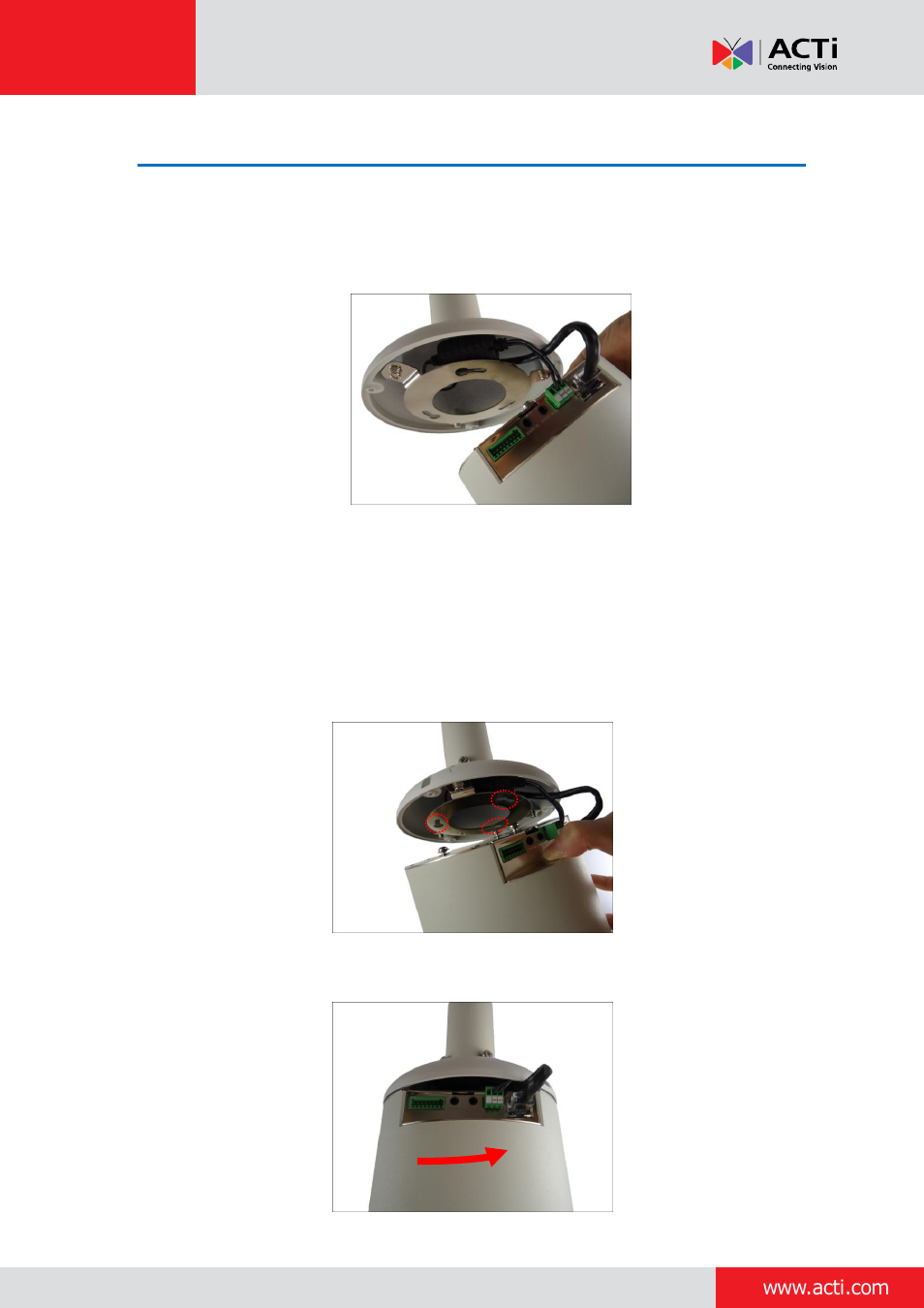 Step 4: install the camera | ACTi Indoor PTZ on Corner Wall with Accessory Sets of PMAX-0305 User Manual | Page 8 / 12
