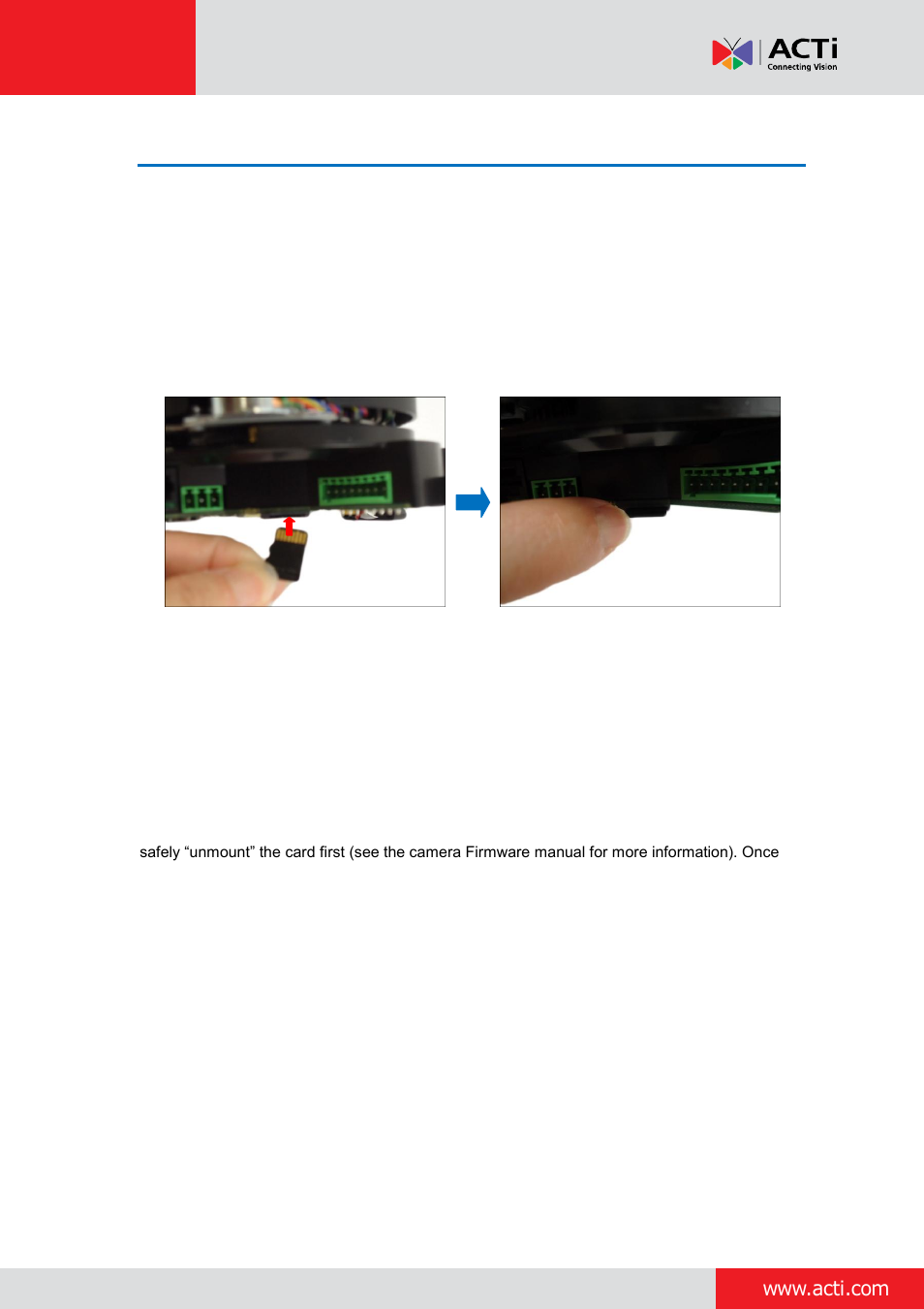 How to insert / remove a memory card, How to insert the memory card, How to remove the memory card | E 19 | ACTi Outdoor Mini PTZ Dome on Dropped Ceiling User Manual | Page 19 / 28