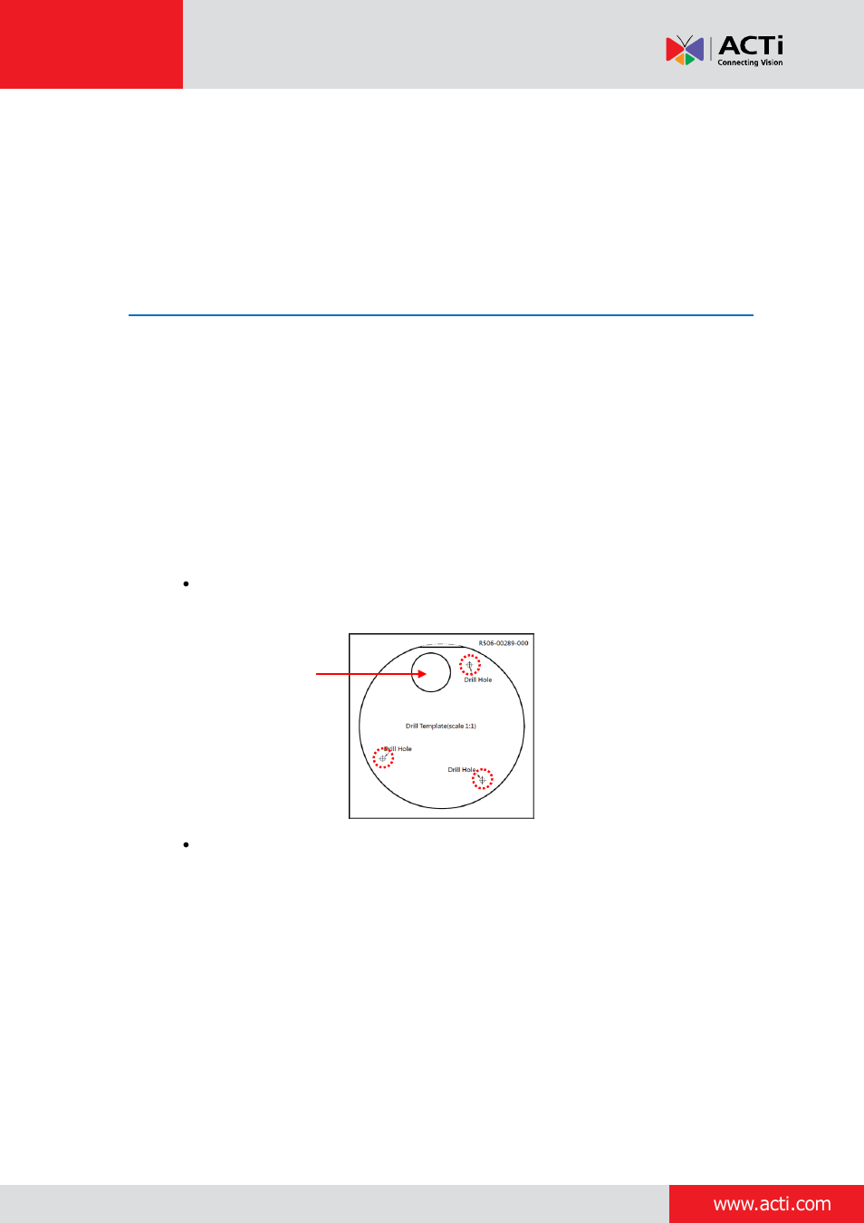Installation procedures, Step 1: drill the holes | ACTi Outdoor Mini PTZ Dome on Dropped Ceiling User Manual | Page 3 / 28