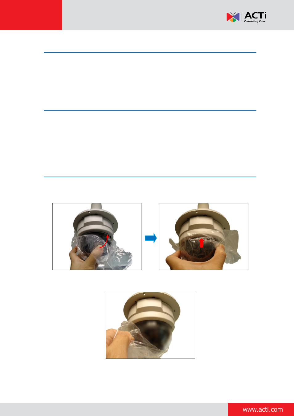 Step 7: access the camera live view, Step 8: adjust the viewing angle and focus, Step 9: close the dome cover | ACTi Indoor Dome (D5xE5x) on Horizontal Pole with Pendant Mount User Manual | Page 11 / 25