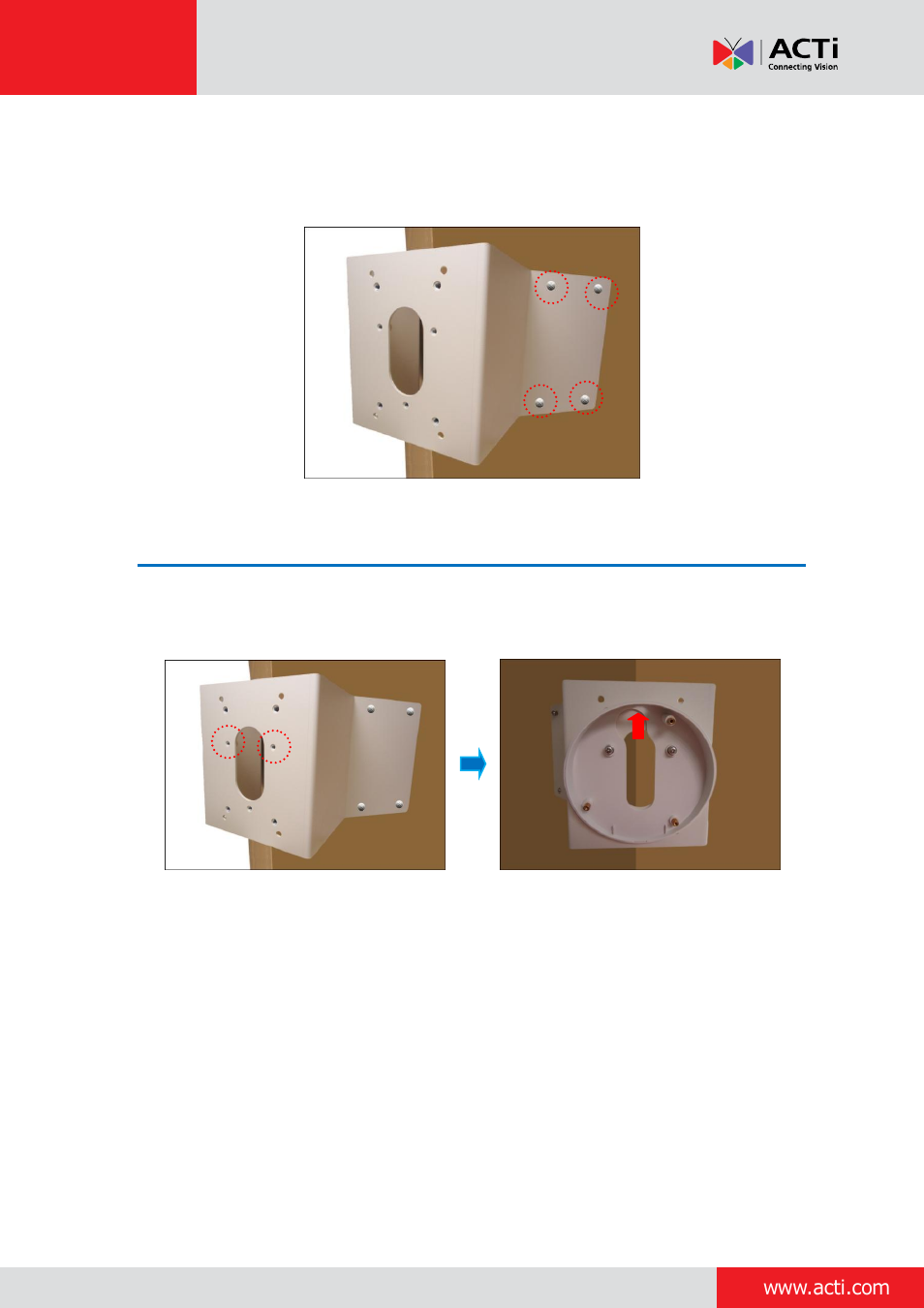 Step 2: attach the tilted mount | ACTi Outdoor Hemispheric / Fisheye Dome on Corner with Tilted Mount (PMAX-0310) User Manual | Page 4 / 22