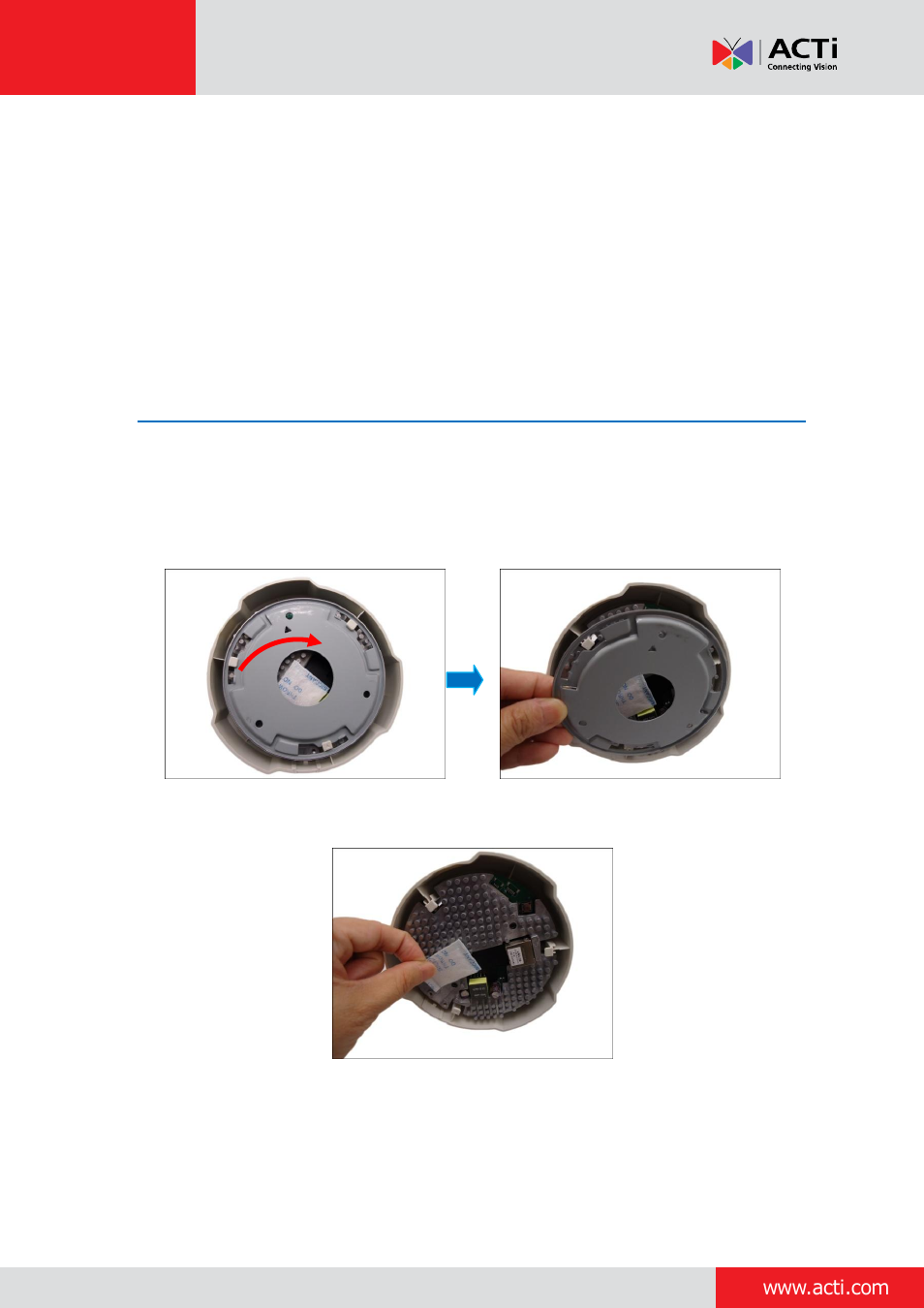 Installation procedures, Step 1: unpack the camera | ACTi Indoor Dome (D5xE5x) on Tilted Wall User Manual | Page 3 / 21