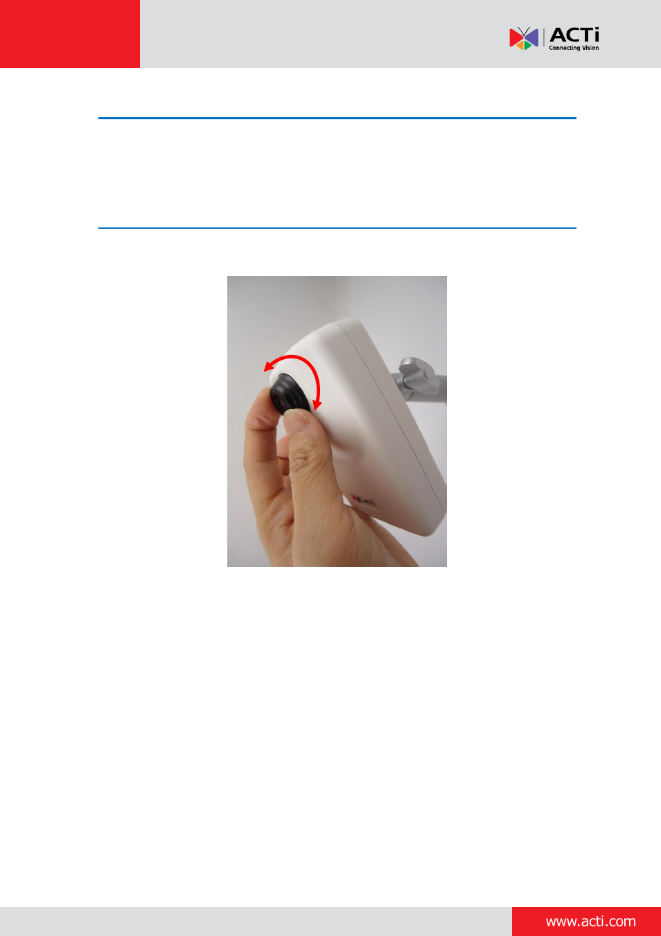 Step 4: access the camera live view, Step 5: adjust the viewing angle and focus | ACTi Cube Camera on Straight Wall with Bundled Bracket User Manual | Page 7 / 17