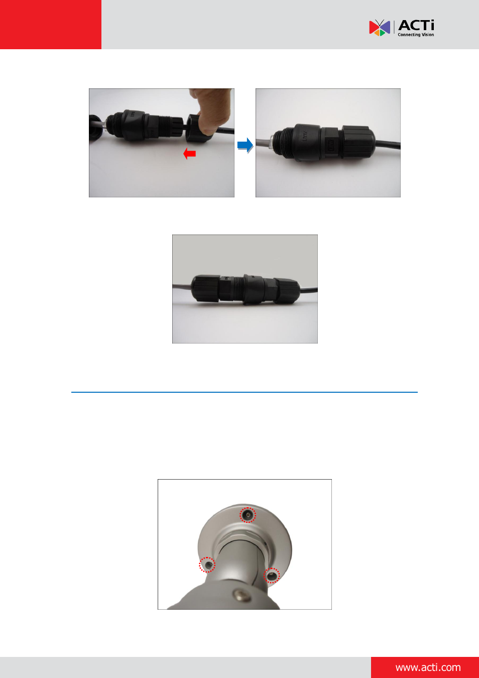Step 4: install the camera | ACTi Bullet Camera (E44~E46) on Tilted Wall with Integrated Bracket User Manual | Page 13 / 35