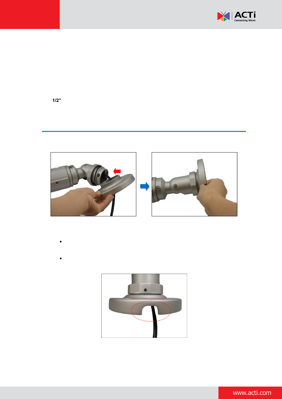 Outdoor installation procedures with flex conduit, Step 1: prepare for installation, Outdoor installation procedures with conduit | ACTi Bullet Camera (E44~E46) on Tilted Wall with Integrated Bracket User Manual | Page 15 / 35