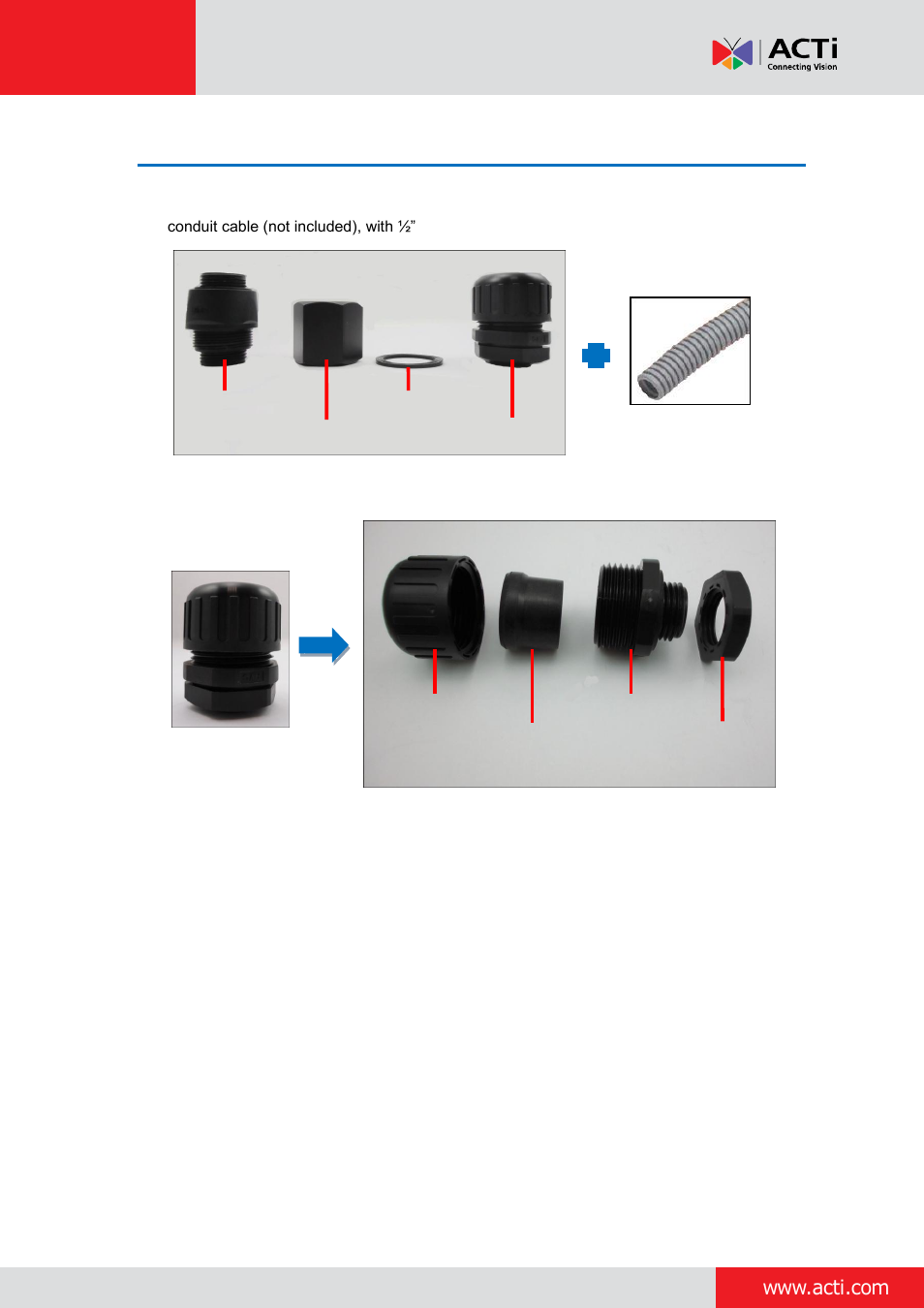 Step 2: prepare the accessories, Installation guide | ACTi Bullet Camera (E44~E46) on Tilted Wall with Integrated Bracket User Manual | Page 17 / 35