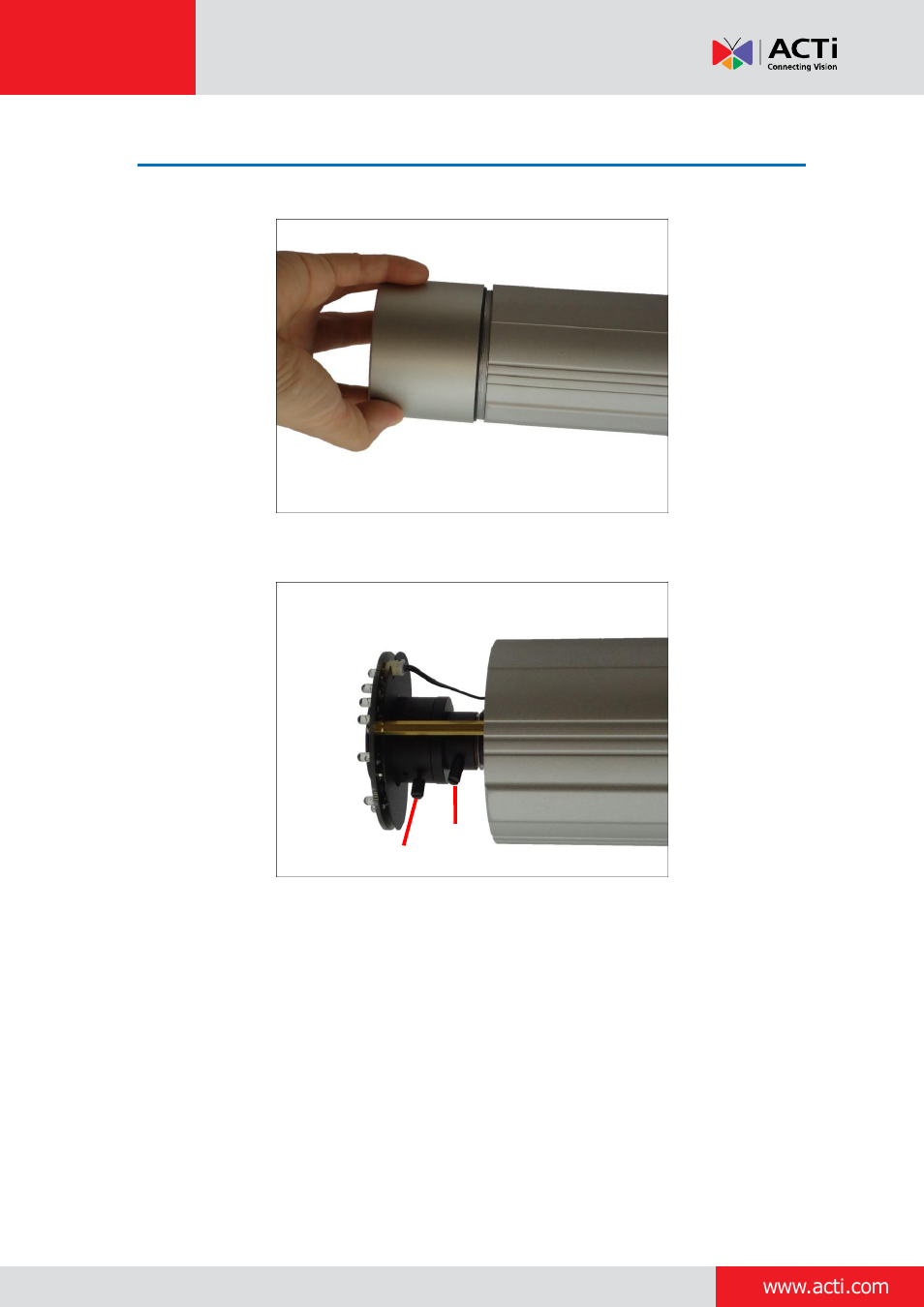 How to adjust focus and viewing angle, E 32 | ACTi Bullet Camera (E44~E46) on Tilted Wall with Integrated Bracket User Manual | Page 32 / 35