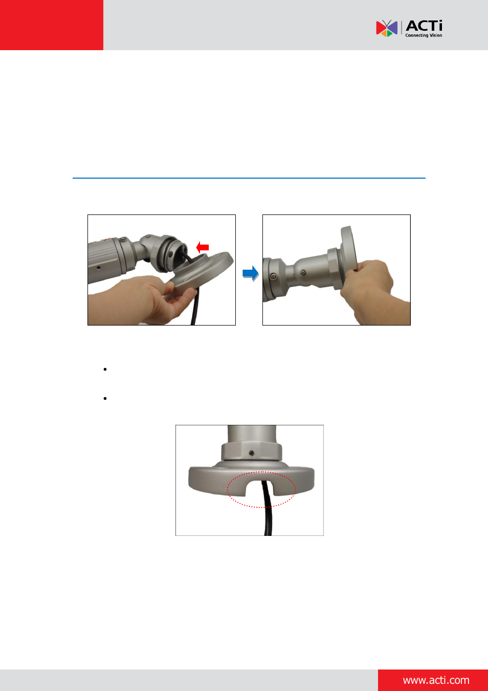 Indoor installation procedures, Step 1: prepare for installation | ACTi Bullet Camera (E44~E46) on Tilted Wall with Integrated Bracket User Manual | Page 5 / 35