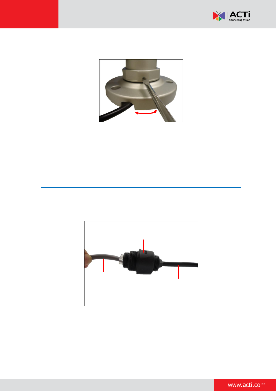 Step 2: install and connect the camera, Installation guide | ACTi Bullet Camera (E44~E46) on Tilted Wall with Integrated Bracket User Manual | Page 6 / 35