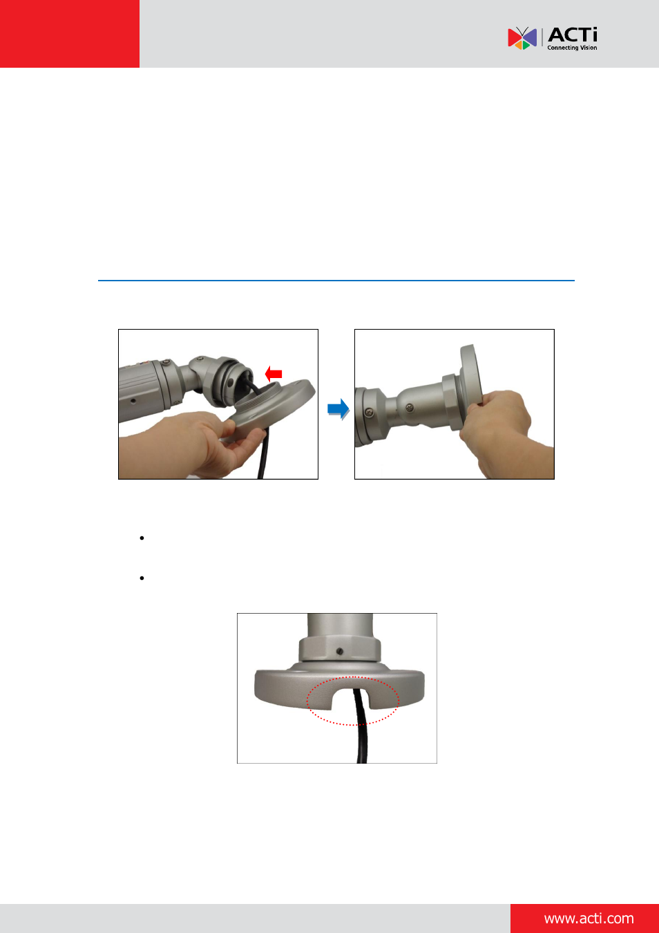 Outdoor installation procedures with naked cable, Step 1: prepare for installation | ACTi Bullet Camera (E44~E46) on Tilted Wall with Integrated Bracket User Manual | Page 8 / 35