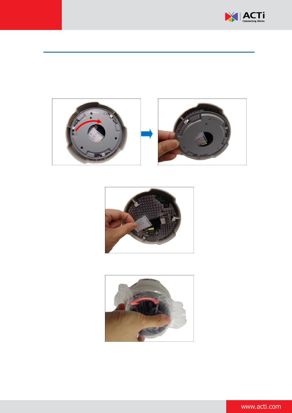 Step 2: unpack the camera | ACTi Indoor Dome (D5xE5x) on Dropped Ceiling with Flush Mount User Manual | Page 4 / 23