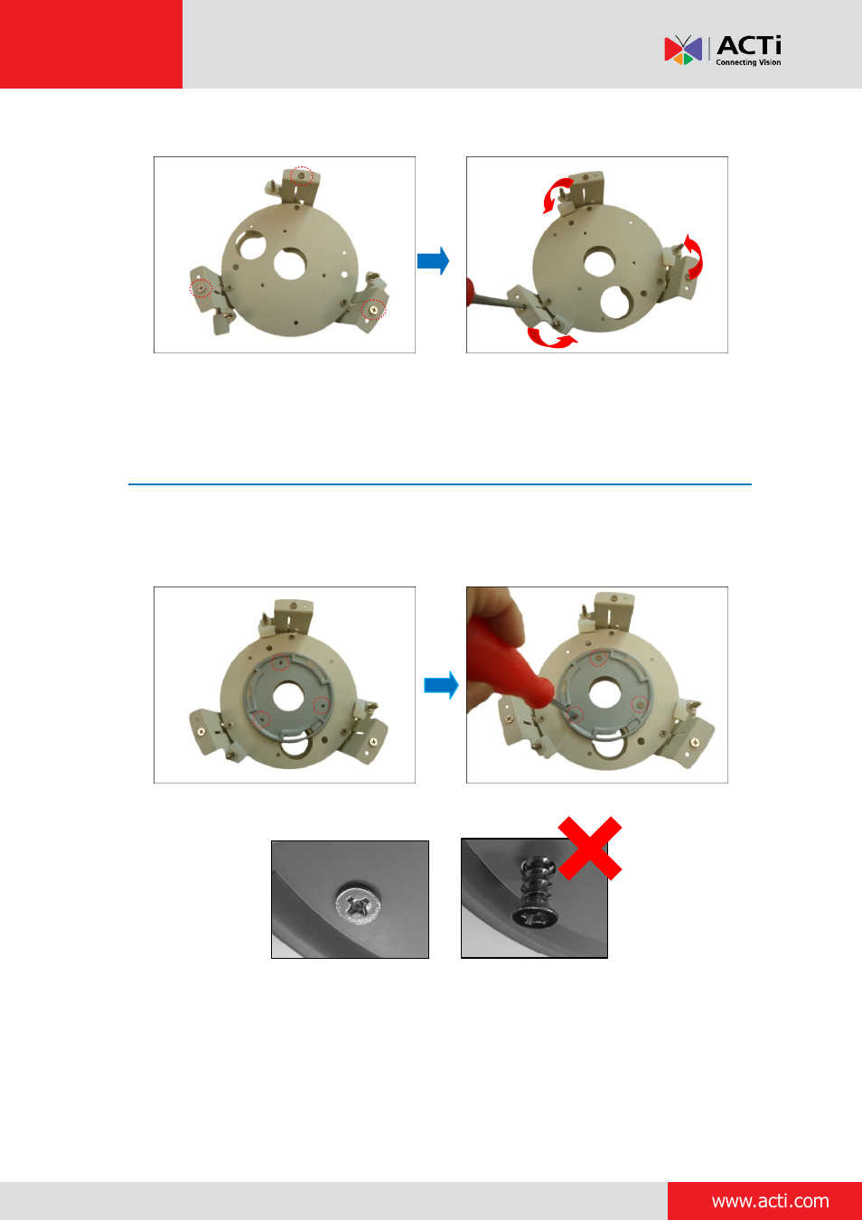 Step 4: attach the mounting plate | ACTi Indoor Dome (D5xE5x) on Dropped Ceiling with Flush Mount User Manual | Page 6 / 23