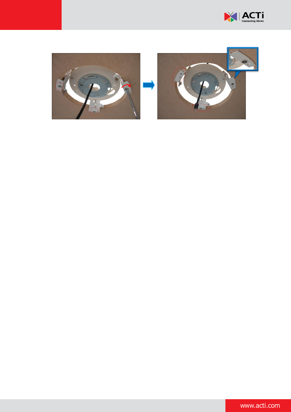 ACTi Indoor Dome (D5xE5x) on Dropped Ceiling with Flush Mount User Manual | Page 8 / 23