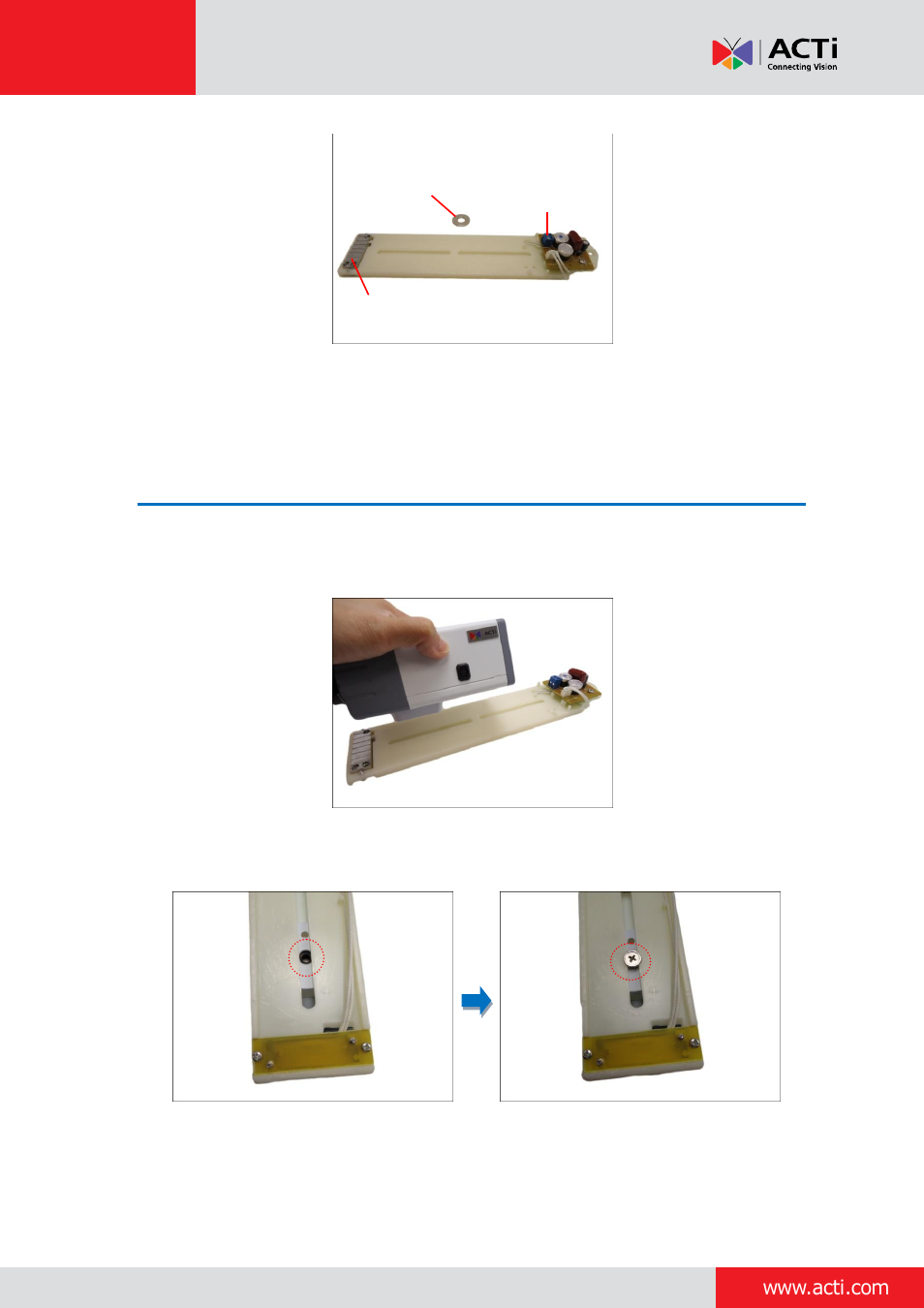 Step 5: attach the camera to the tray | ACTi Indoor Box Camera with Outdoor Housing on Vertical Pole User Manual | Page 10 / 44