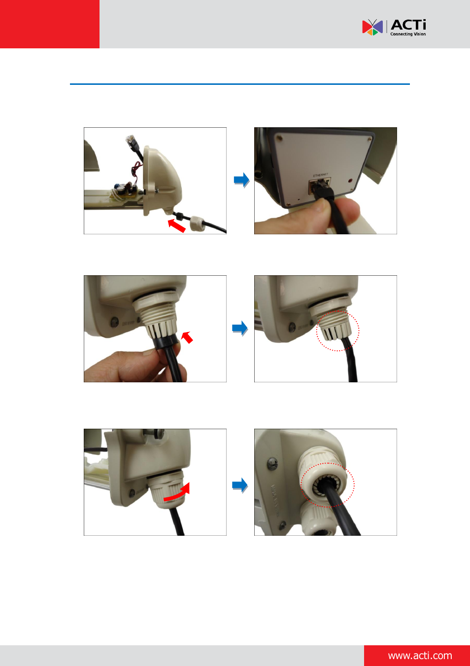 Step 8: connect the ethernet cable | ACTi Indoor Box Camera with Outdoor Housing on Vertical Pole User Manual | Page 14 / 44