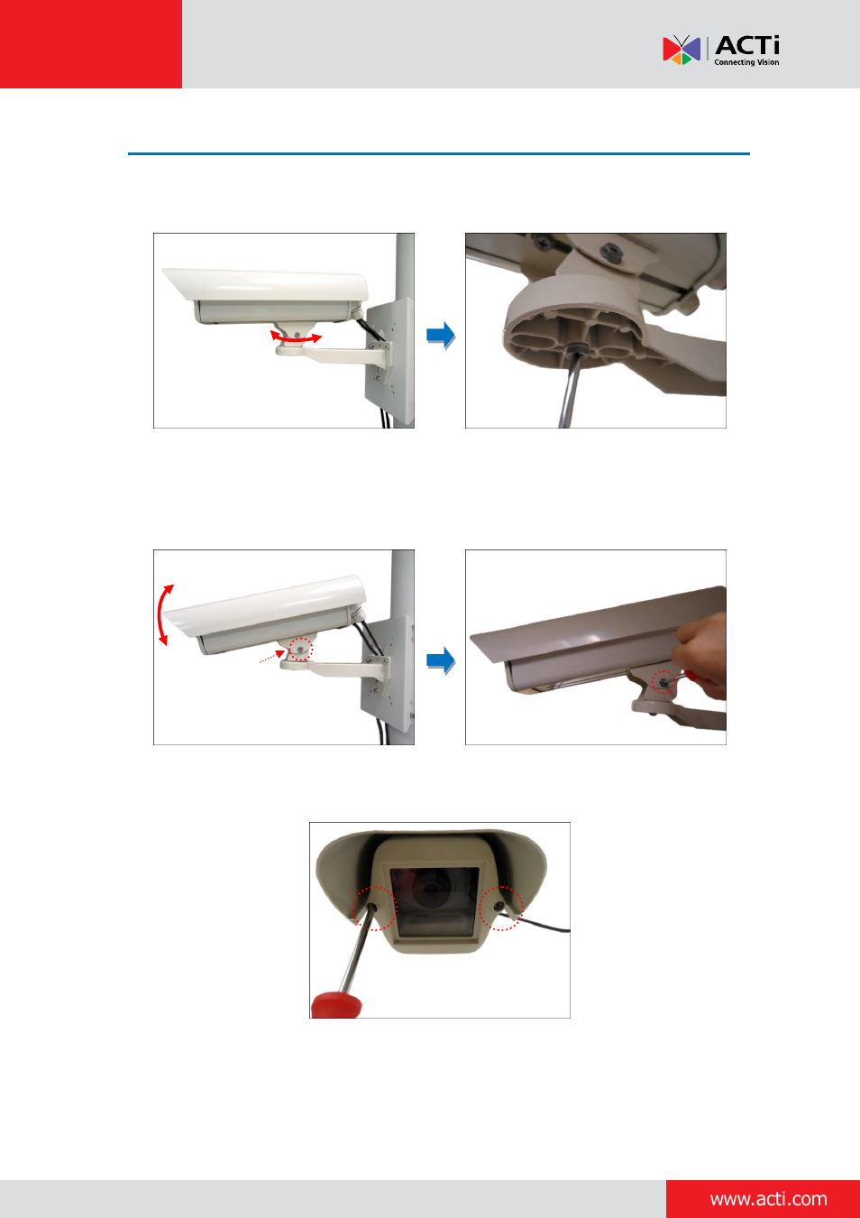 Step 13: adjust the viewing angle and focus | ACTi Indoor Box Camera with Outdoor Housing on Vertical Pole User Manual | Page 19 / 44