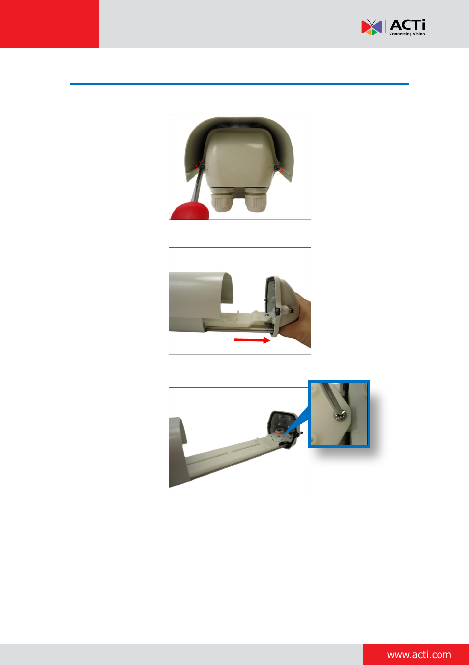 Step 4: slide out the tray housing | ACTi Indoor Box Camera with Outdoor Housing on Vertical Pole User Manual | Page 25 / 44