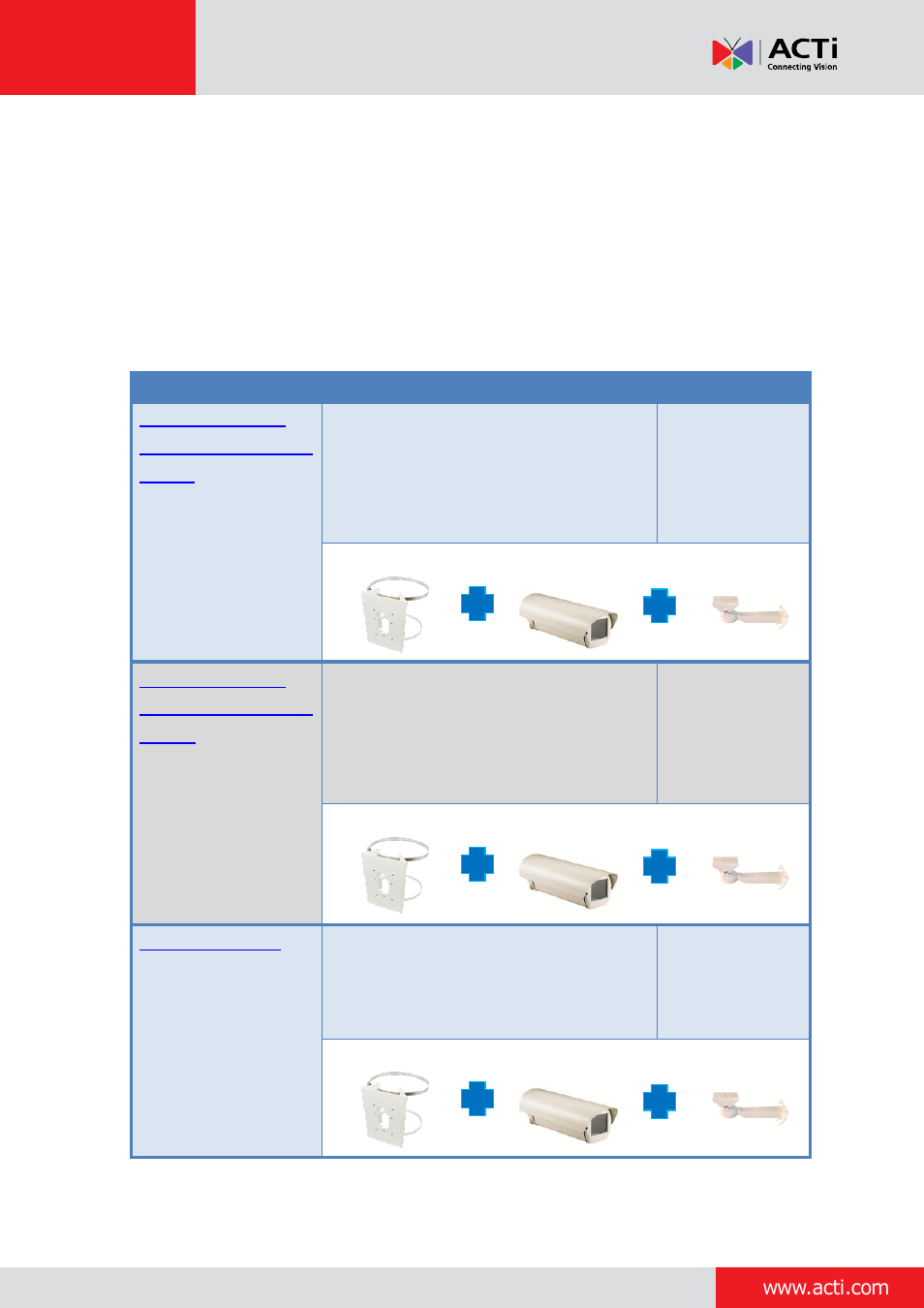 Mounting solutions | ACTi Indoor Box Camera with Outdoor Housing on Vertical Pole User Manual | Page 4 / 44
