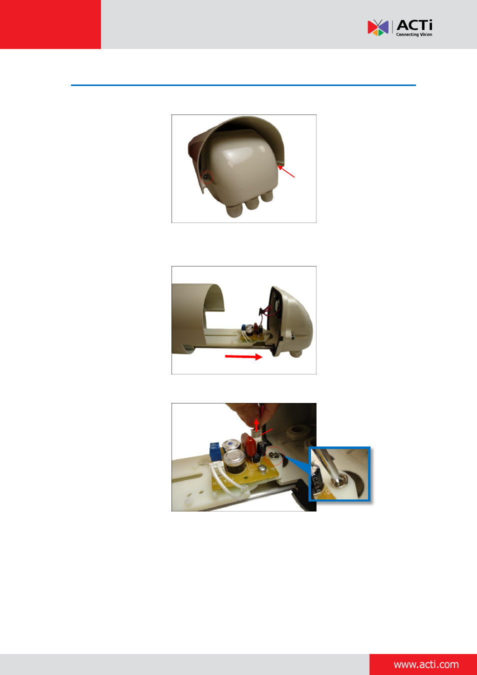Step 4: slide out the tray housing | ACTi Indoor Box Camera with Outdoor Housing on Vertical Pole User Manual | Page 9 / 44