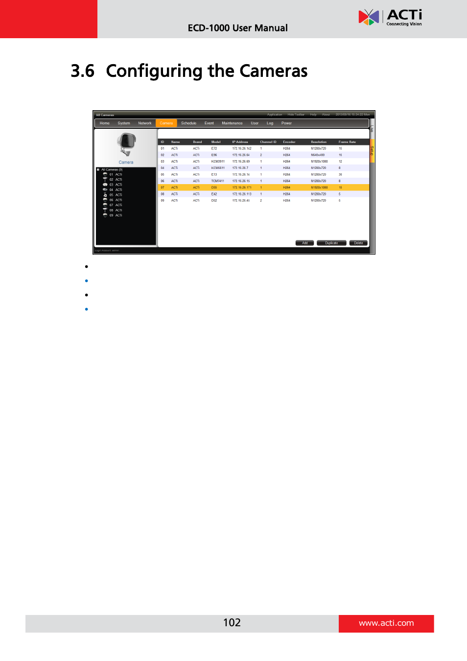 Configuring the cameras, 6 configuring the cameras, E 102) | ACTi ECD-1000 User Manual | Page 102 / 135