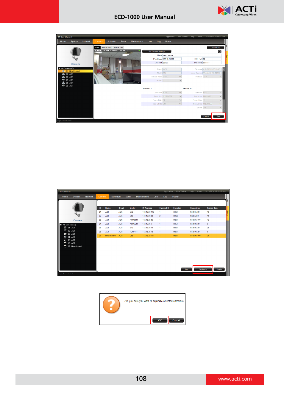 Duplicating, Cameras | ACTi ECD-1000 User Manual | Page 108 / 135