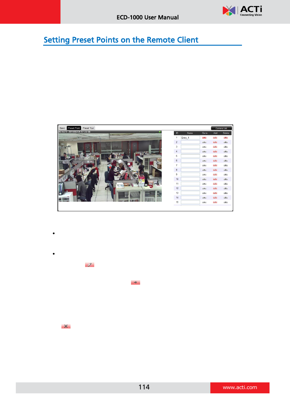 Setting preset points on the remote client, Setting preset, Points on the remote client | ACTi ECD-1000 User Manual | Page 114 / 135