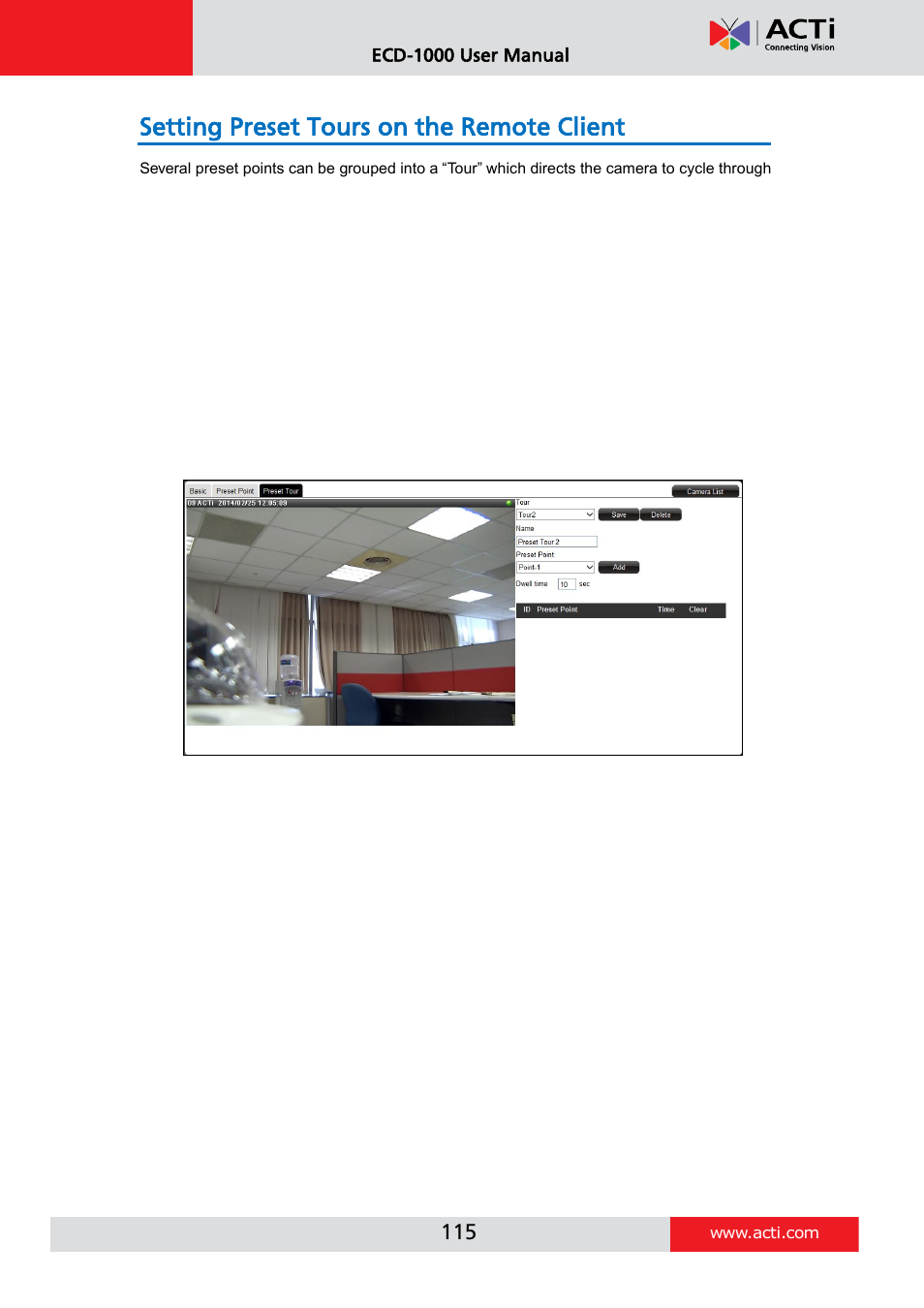 Setting preset tours on the remote client | ACTi ECD-1000 User Manual | Page 115 / 135