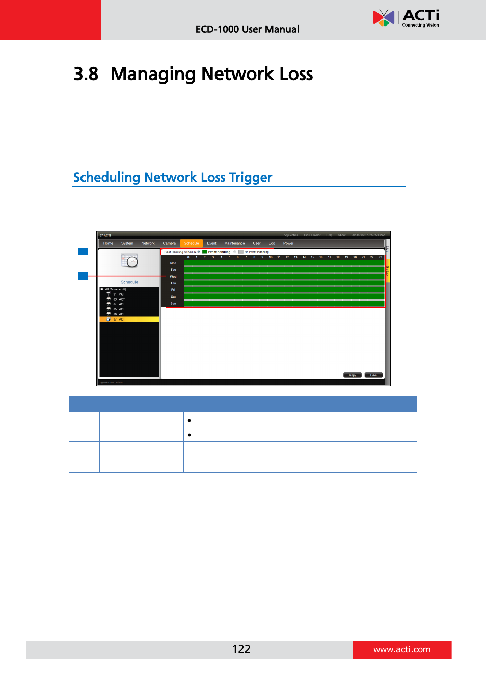 Managing network loss, Scheduling network loss trigger, 8 managing network loss | ACTi ECD-1000 User Manual | Page 122 / 135