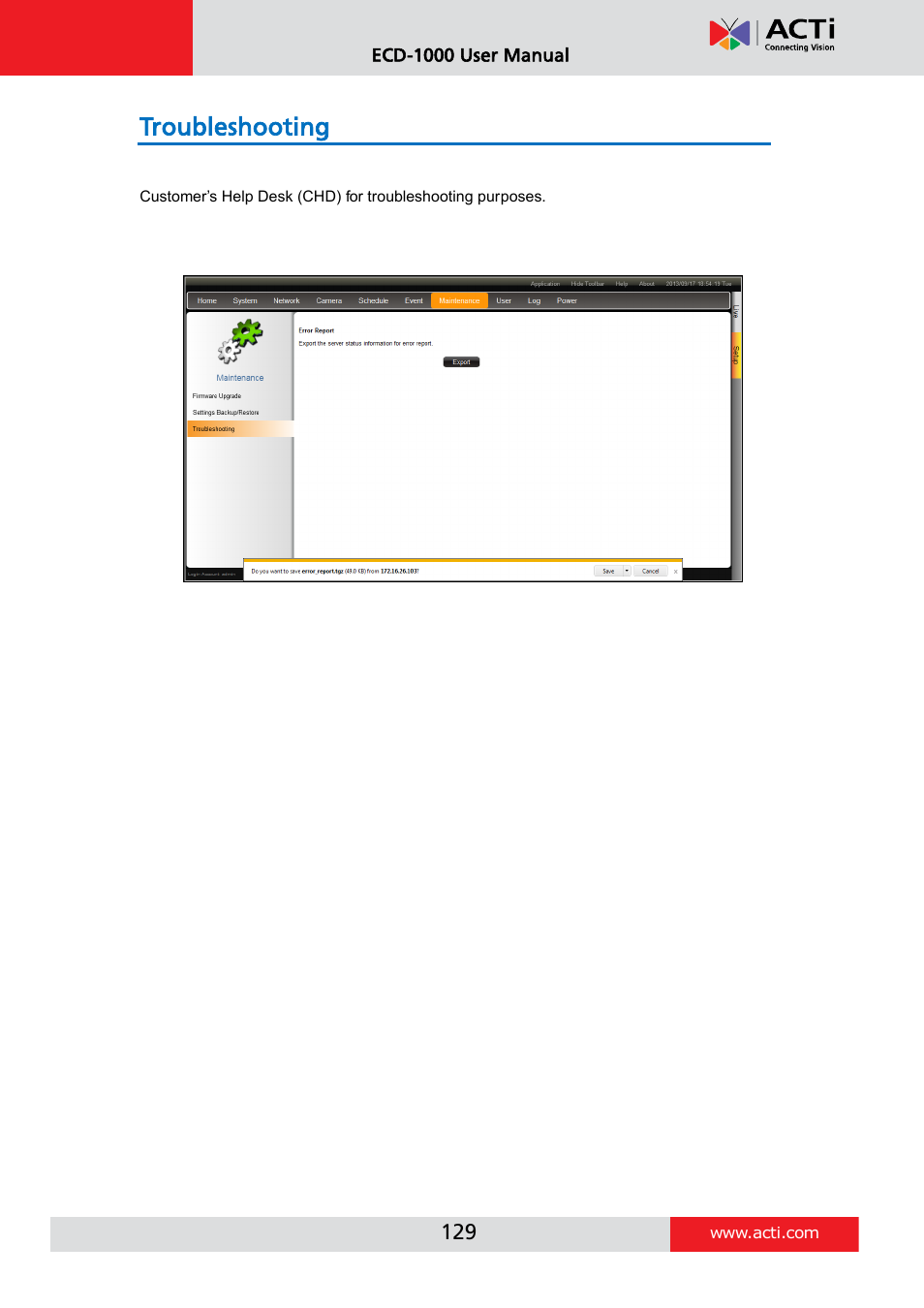 Troubleshooting | ACTi ECD-1000 User Manual | Page 129 / 135