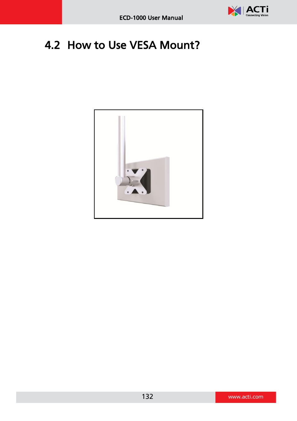 How to use vesa mount, 2 how to use vesa mount | ACTi ECD-1000 User Manual | Page 132 / 135