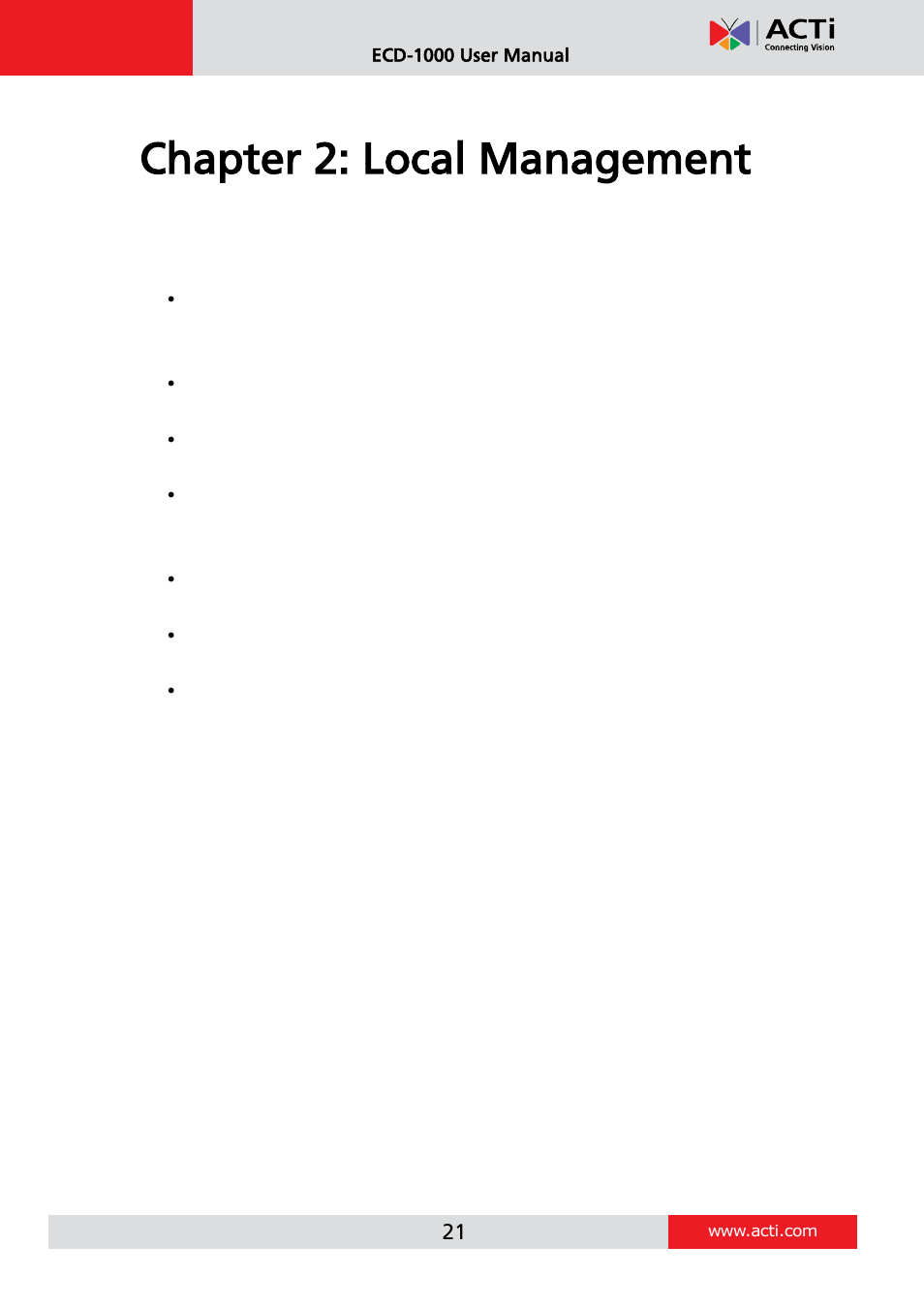 Chapter 2: local management | ACTi ECD-1000 User Manual | Page 21 / 135