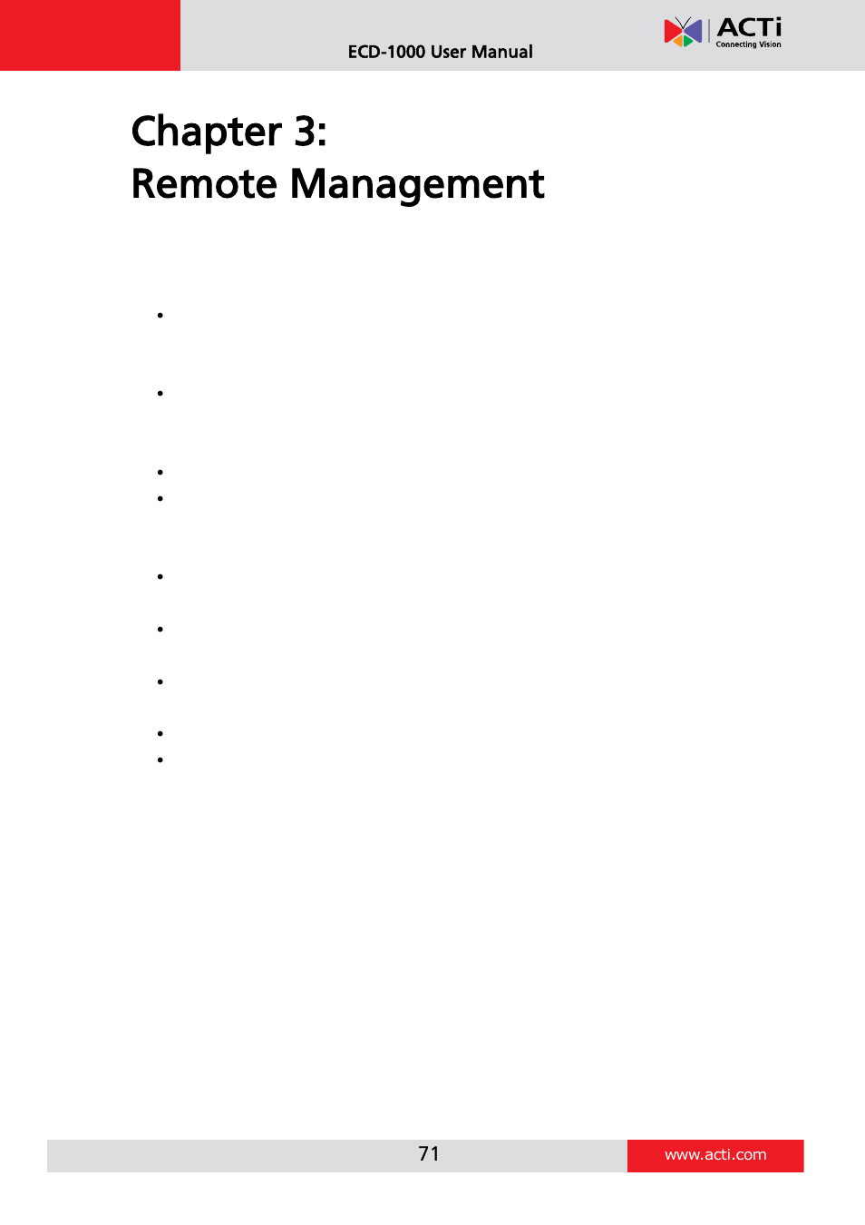 Chapter 3: remote management | ACTi ECD-1000 User Manual | Page 71 / 135