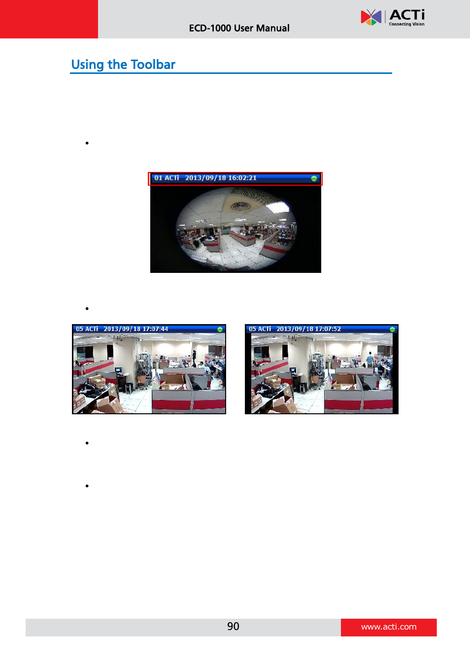 Using the toolbar, E 90, Ecd-1000 user manual | ACTi ECD-1000 User Manual | Page 90 / 135