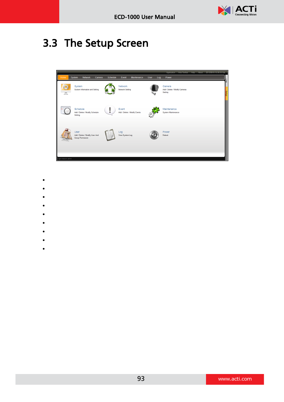 The setup screen, 3 the setup screen | ACTi ECD-1000 User Manual | Page 93 / 135
