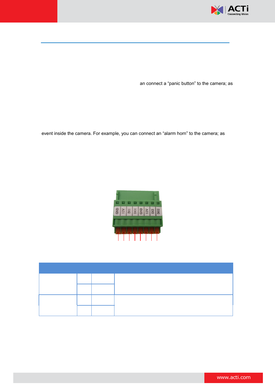 Prepare the di/do connector (optional), Prepare the di/do, Connector (optional) | E 12, Hardware manual | ACTi I51 User Manual | Page 12 / 29